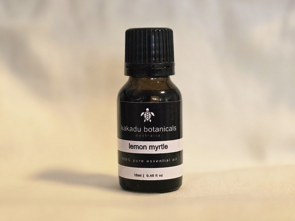 Lemon Myrtle Essential Oil - Kakadu Botanicals minimalist product image, natural Australian style.