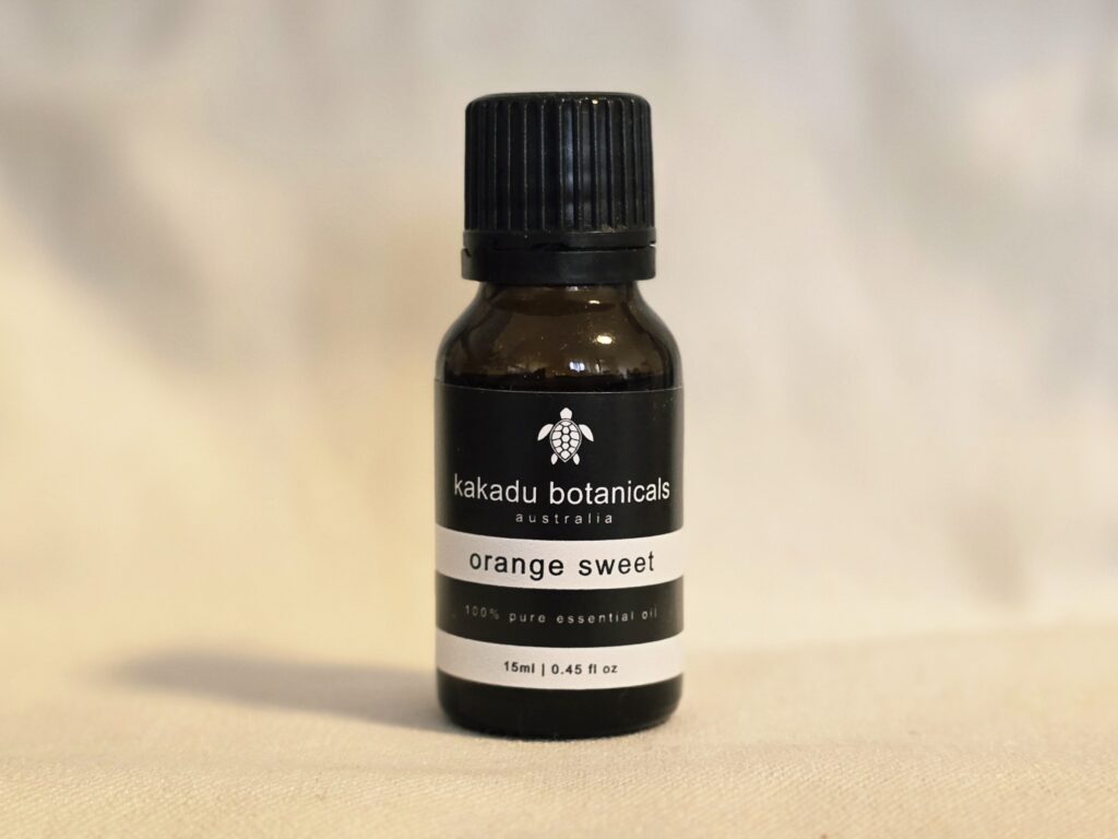 Orange Sweet Essential Oil bottle - Kakadu Botanicals, natural Australian essential oil product photo.